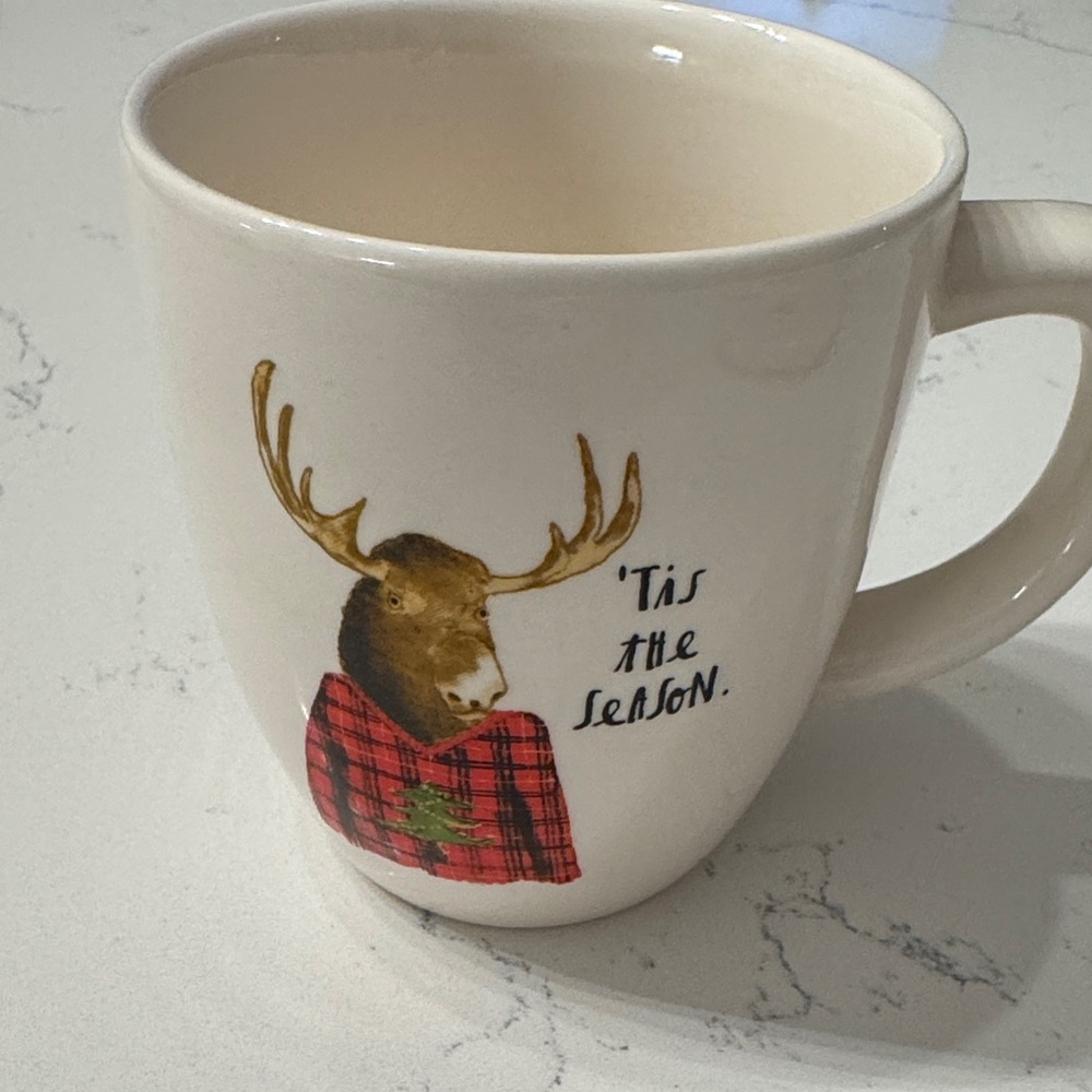 Rae Dunn White Mug with Festive Moose Design